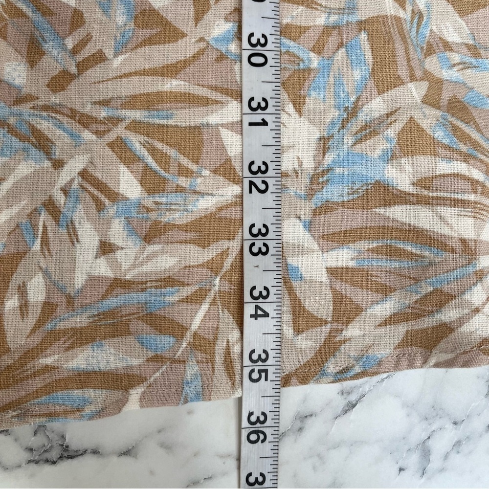 Catherine’s linen button front top 3/4 length sleeves tan blue leaf print 6X - Picture 9 of 11